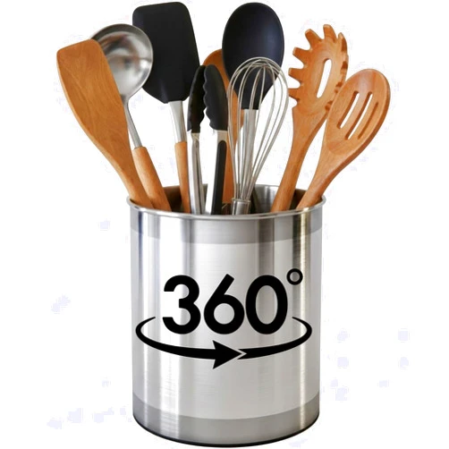 Cooler Kitchen Rotating Extra Large Stainless Steel Utensil Holder Caddy with Sturdy No-Tip Weighted Base, Removable Divider, and Gripped Insert Bottom -Dishwasher Safe Metal Cooking Utensil Holder