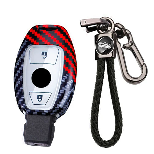 KUNIO ABS Color Collision Design Car Key Fob Cover Case Fit for Mercedes Benz A B C Class GLK CL CLK W212 Key Protective Cover Keychain Key Holder 2 Button C Black-red
