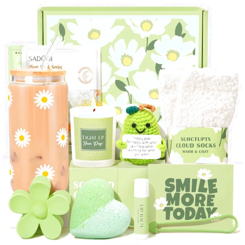 Suhctuptx Gift Baskets for Women, 11pcs Unique Happy Birthday Gifts for Women, Best Inspirational Get Well Christmas Ideas Box w/ Daisy Cup Her Teen Girl Sister Friend Friendship Mom - BRIGHTEN UP HER DAY!