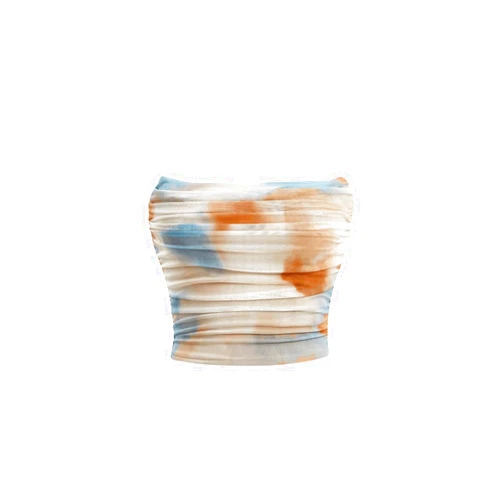 GORGLITTER Women's Tie Dye Mesh Tube Top Ruched Strapless Colorful Bandeau Going Out Crop Tops