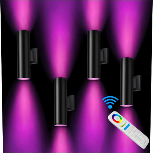 Rosykite Bling RF Remote Control RGB Colour Changing Lighting LED Double Up and Down Outdoor Wall Light,White Temperature 2700k- 6500k RGB+CCT Exterior Wall Lighting (4 Pack)
