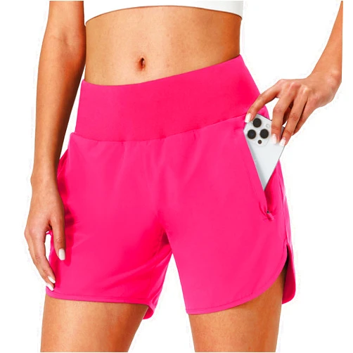 S Spowind Womens Running Shorts Zipper Pockets High Waisted Quick Dry Athletic Workout Shorts with Liner