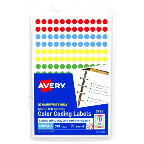 Avery Removable Color Coding Labels, 0.25 Inches, Assorted, Round, Pack of 768 (5795)