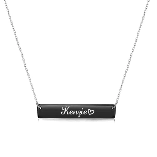 Aoloshow Custom Engraved Name Bar Necklace Personalized Black Stainless Steel Horizontal Bar Necklaces Jewelry for Womens Adjustable Chain