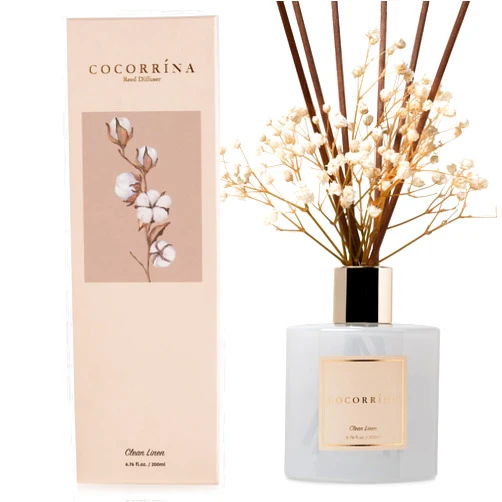 COCORRÍNA Cocorrína Reed Diffuser Set, 6.7 oz Clean Linen Scented Diffuser with Sticks Home Fragrance Reed Diffuser for Bathroom Shelf Decor