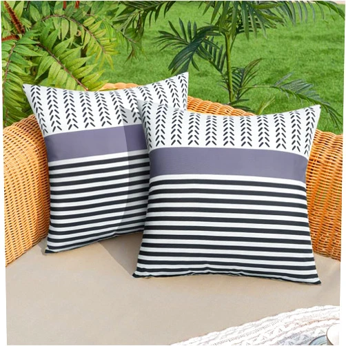 cygnus Pack of 2 Modern Grey Stripe Outdoor Waterpoof Throw Pillow Covers Square Patio Garden Couch Indoor Pillow Cases Decorative Cushion Cases for Home Decor,18x18 Inch