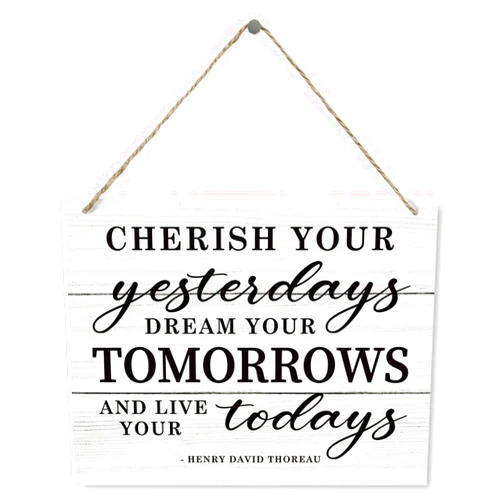 WQXHN Farmhouse Wood Sign, Home Office Decor, Cherish Your Yesterdays Dream Your Tomorrow and Live Your Today Sign, Decorative Wood Plaque for Hanging, Motivational Room Decor, Inspirational Wall Art