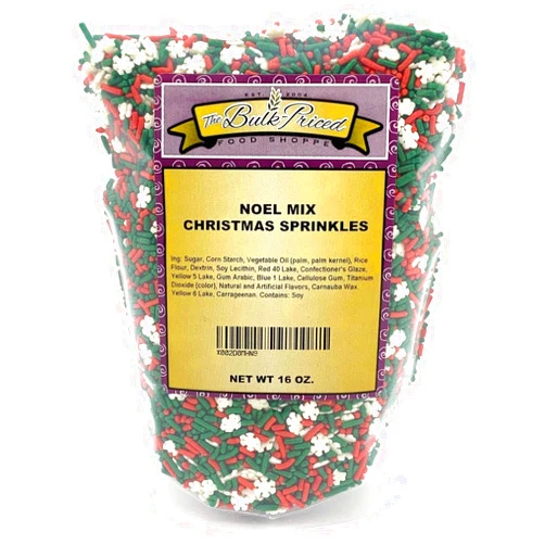 The Bulk-Priced Food Shoppe Noel Mix Christmas Sprinkles, Mix of Red and Green Holiday Sprinkles with White Snowflakes, Bulk Size (1 lb. Resealable Zip Lock Stand Up Bag)