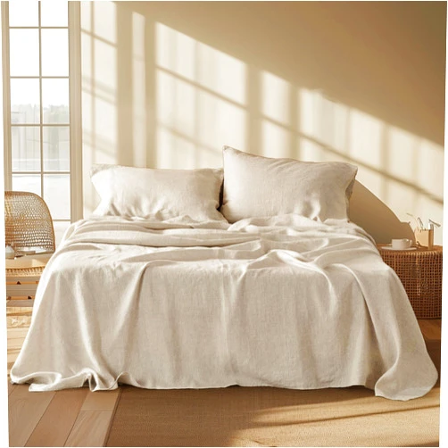 Bedsure Linen Sheets - Queen Size Bed, Blend from Linen Cotton Bedsheets, GentleSoft™ & Breathable Cotton Bedsheets, Gifts for All Seasons, 4 Pieces