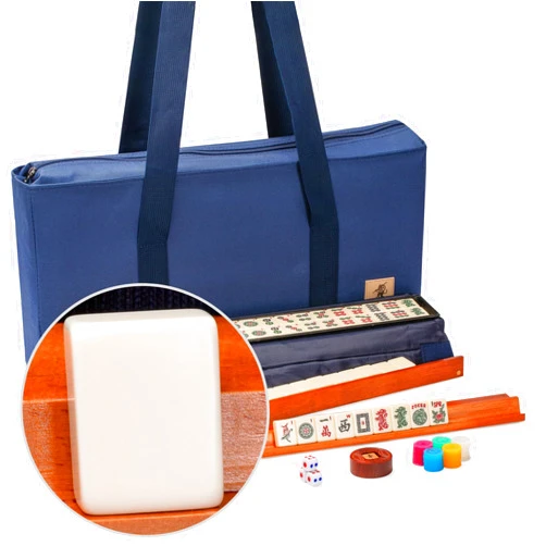 Yellow Mountain Imports American Mahjong Game Set, Sapphire with Blue Soft Case - All-in-One Racks with Pushers, Wright Patterson Scoring Coins, Dice, & Wind Indicator