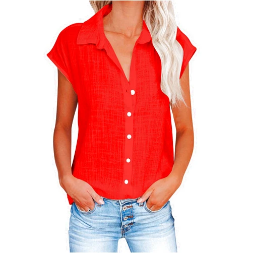 LRMQS Linen Shirts for Women Summer 2024 Button Down Lapel Cap Sleeve Shirt Tops Casual Beach Trendy Cotton Gauze Clothing