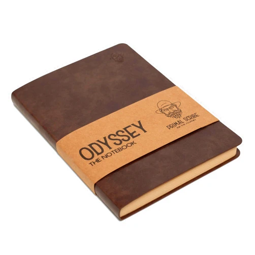 Primal Scribe Odyssey Notebook Journal for Men - Lined Pages, 100 GSM Thick Kraft Paper, A5 Size, Brown Leather, Soft Cover
