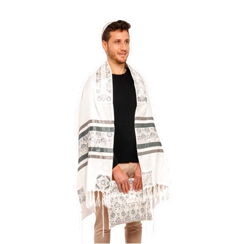 EMANUEL Yair Tallit Prayer Shawl Set with Yarmulke and Tallis Bag | Silk Embroidered Oriental Pattern