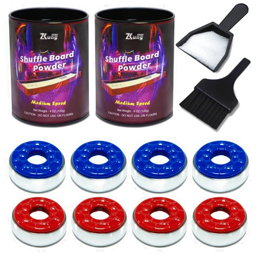 YDDS Shuffleboard Pucks with Shuffleboard Sand Set - 2 1/8 Shuffleboard Table Pucks with 2 Cans Shuffleboard Wax Medium Speed and Mini Brush and Dustpan Set