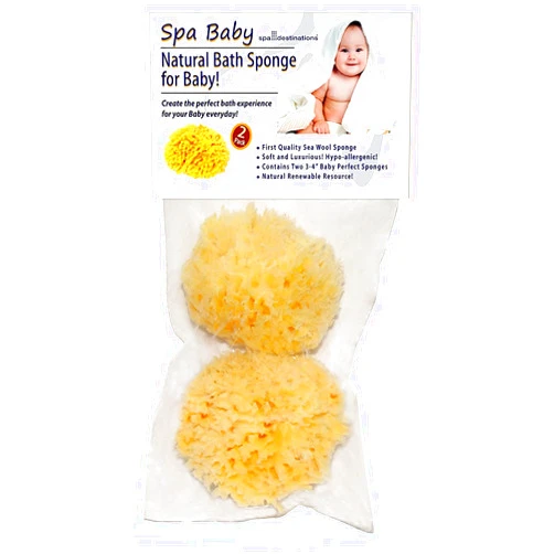 Spa Destinations Spa Baby Absorbent Natural Bath Sponge Spa Destinations. Ultra Soft Premium Sea Wool Sponge, Biodegradable, Bath Accessories Baby and Kids, Infant Bath. Two (2) Pack 3-4 inch for Moms