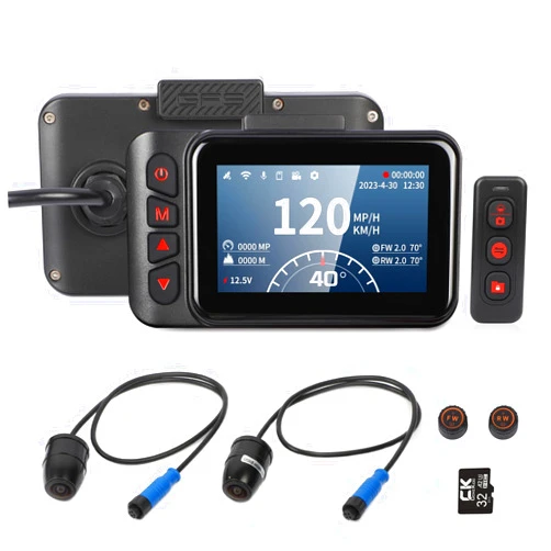 Generic F5-B Motorcycle Dashboard Cam 3'' HD Screen,Motorbike Camera Front and Rear 1080p 140° Angle Lens with TPMS,Full Waterproof,G-Sensor,Loop Recording,WiFi,GPS Wireless Driving Recorder