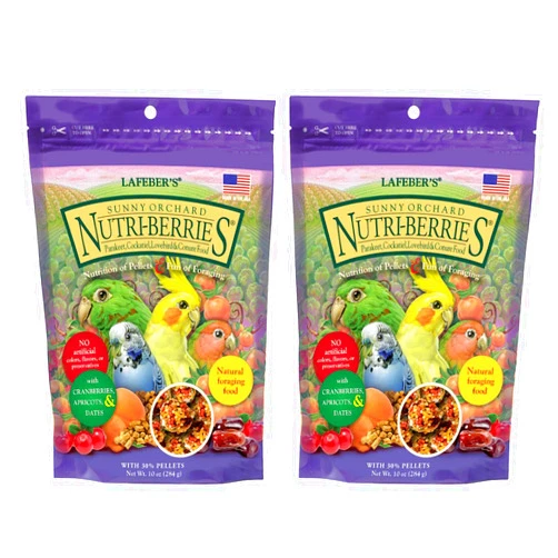 LAFEBER'S Sunny Orchard Nutri-Berries Pet Bird Food, Made with Non-GMO and Human-Grade Ingredients, for Cockatiels Conures Parakeets (Budgies) Lovebirds (Sunny Orchard 10 oz Pack of 2)