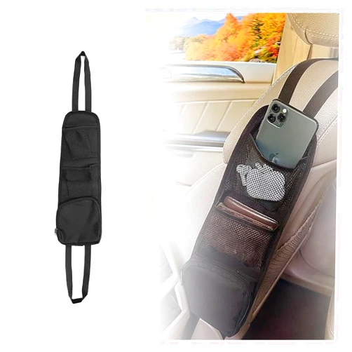 JOYCOURT 2PCS Car Mesh Seat Side Organizer, Car Storage Hanging Bag, Multi-Pocket Storage Black Seat Side Storage Accessories can Hold Wallet and Cell Phone, for Cars, Trucks (2)