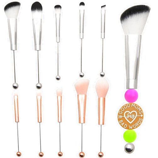 DNCHGOYA Beadable Makeup Brushes Silicone Beads Diy Makeup Comestic Brushes Blush Brushes Beaded Brushes Kit for DIY (Beadable Makeup Brushes 2 Sets= Rose Gold+ Silver)