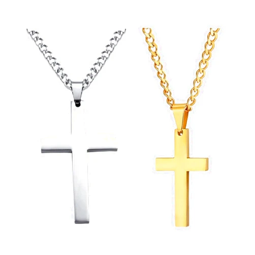 Nicedony 2pcs Cross Pendant Necklace Matching Set His & Hers Couple Necklace Plain Polished Cross Link Chain Choker Jewelry Gift for Lover Anniversary Promise Necklace for Men Women, Gold Silver Necklace