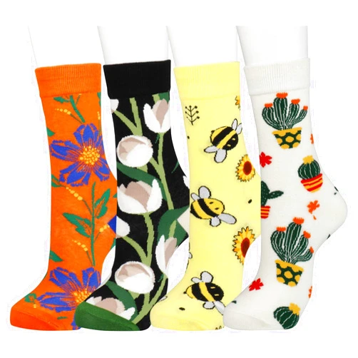 AFADER Women's Colorful Cute Flower Crew Socks for Girl Fashion Fun Casual Socks Size 6-10