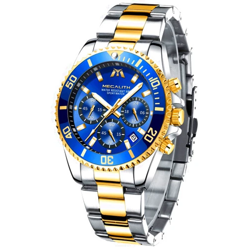 MEGALITH Mens Watches Stainless Steel Waterproof Analog Quartz Fashion Business Chronograph Watch for Men, Auto Date