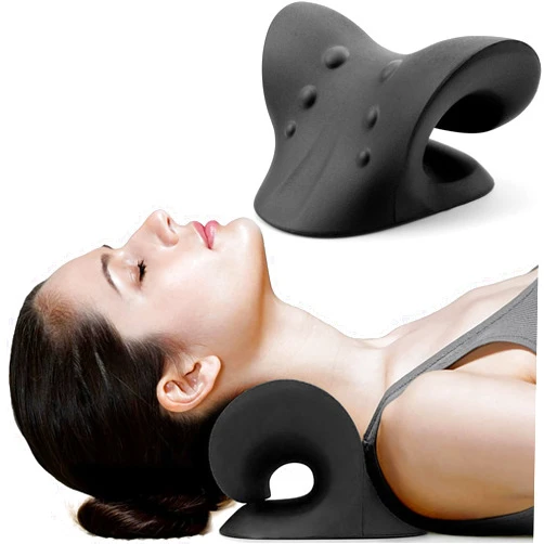 RESTCLOUD Neck and Shoulder Relaxer, Cervical Traction Device for TMJ Pain Relief and Cervical Spine Alignment, Chiropractic Pillow, Neck Stretcher (Black)