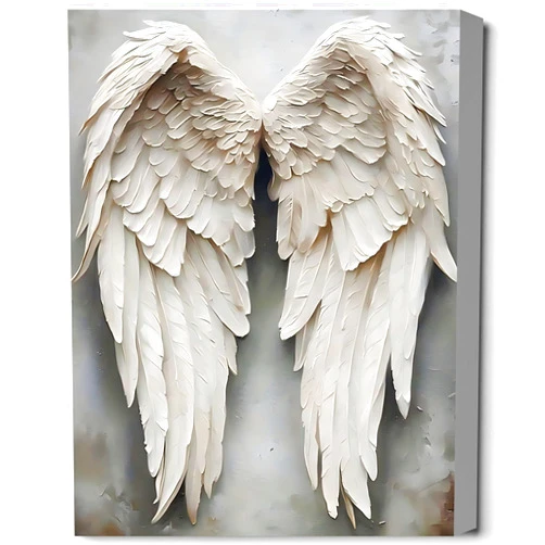 FLWAN Angel Wings Canvas Wall Art, White Feathered Wings Painting, Creative Poster for Home Bedroom, Kitchen, Living Room, Bathroom, Hotel, Cafe, Office - Modern Artistic Decor, P28