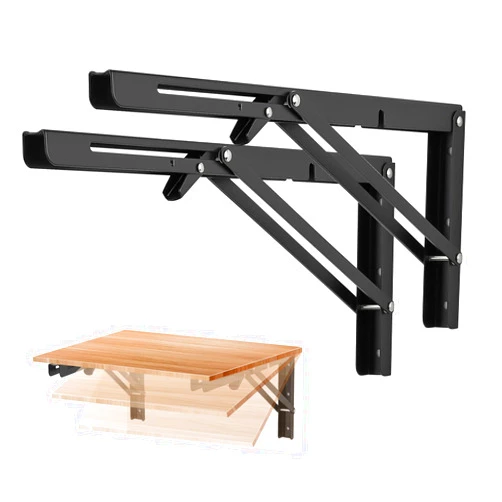 Ravinte Folding Shelf Brackets - Heavy Duty Shelf Brackets Matte Black 16 Inch Collapsible Shelf Brackets, Folding Bracket for Table Bench, Space Saving for Bench Table 2 Pack