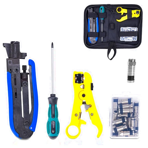 Fstop Labs KOTTO Coax Cable Crimper Kit, Compression Tool Coax Adjustable RG6 RG59 RG11 75-5 75-7 Coaxial Cable Stripper with 20 PCS F Compression Connectors