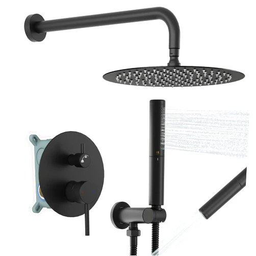 BESy Shower System with 10 Inch Round Rain Shower Head and Handheld Wall Mounted, High Pressure Rainfall Shower Faucet Fixture Combo Set with 2 in 1 Handheld Showerhead for Bathroom, Matte Black