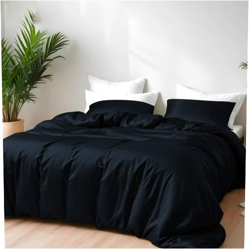 Linenwalas Duvet Cover Set Queen Size - Viscose Derived from Bamboo Soft, Breathable, Light Weight, Cooling Comforter Cover with Zipper Closure and Corner Ties, Black Halloween Bedding (Jet Black)