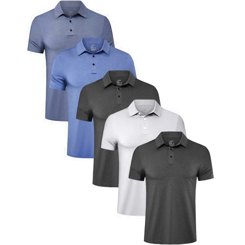 TELALEO 4/5 Pack Mens Polo Shirts Quick Dry Short Sleeve Golf T Shirt Performance Moisture Wicking Casual Workout