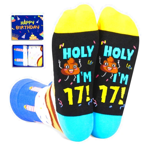HAPPYPOP 17th Birthday Gifts Socks Ideas - Presents for 17 Year Old Teens, 17th Birthday Gifts for Boys Girls