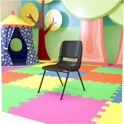 EMMA + OLIVER Kid's Black Ergonomic Shell Stack Chair - Black Frame and 14