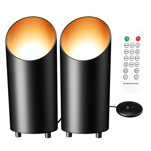 HUGCHG Wireless Spot Lights Indoor, Battery Operated Up Lights Indoor,3000K/4000K/5000K Accent Light Indoor with Timer and Remote,Dimmable Floor Light with Foot Switch for Plant and Artwork (Black, 2 Pack)