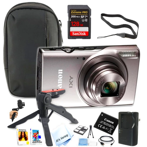 Canon PowerShot IXY 650 (ELPH 360) HS Digital Camera (Silver) + 128GB Extreme PRO Memory + Case, Grip, Software Pack (Essential Bundle) (Renewed)