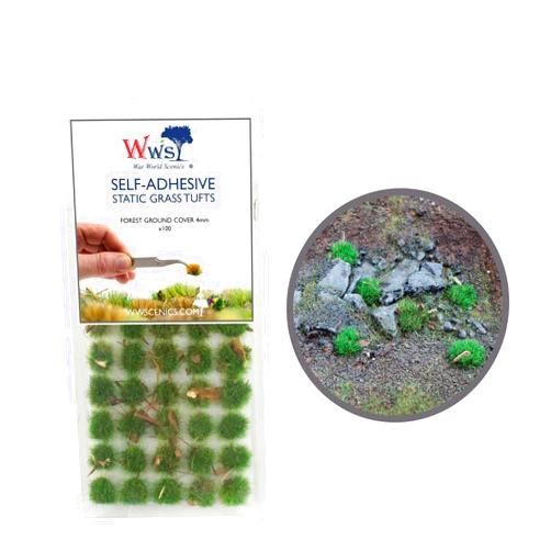 WWS War World Scenics War World Scenics Forest Ground Cover 4mm Self Adhesive Static Grass Tufts x 100 – Railway Modeling Wargaming Terrain Model Diorama
