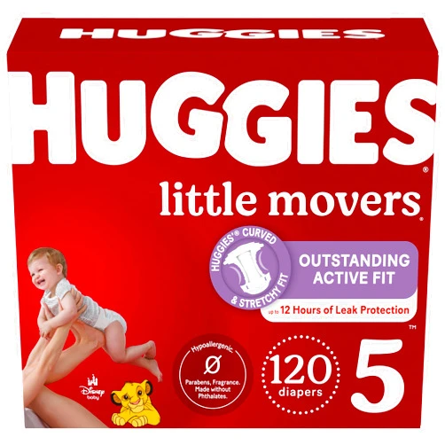 Huggies Size 5 Diapers, Little Movers Baby Diapers, Size 5 (27+ lbs), 120 Count (2 Packs of 60)