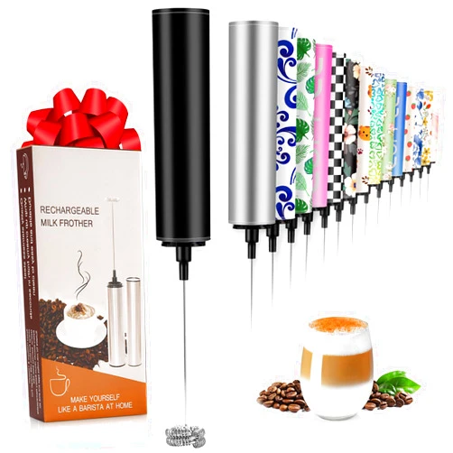 FOLAI Milk Frother Handheld Rechargeable - 2-Speed Electric Whisk with 5 Detachable Heads (Frother/Mixer/Whisk) for Coffee, Latte, Cappuccino & Matcha, Drink Mixer (Black)