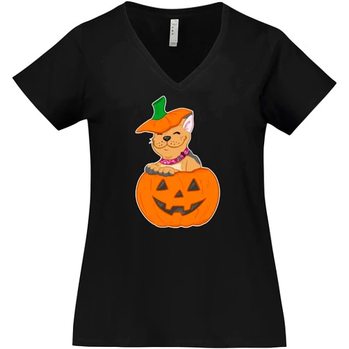 inktastic Pumpkin Puppies Halloween French Bulldog Women's Plus Size V-Neck