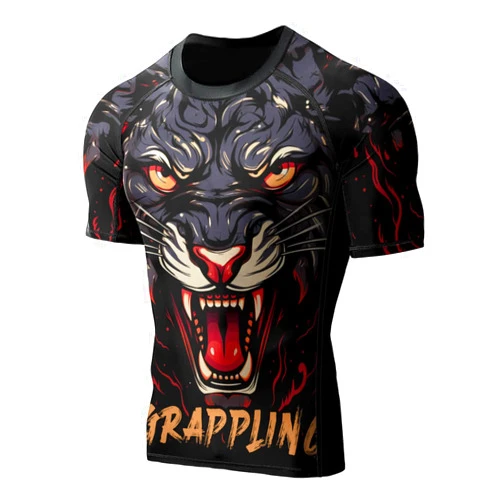 Desantiago Men's Rash Guard Shirts Short Sleeve, Non See-Through Fabric Compression Shirt