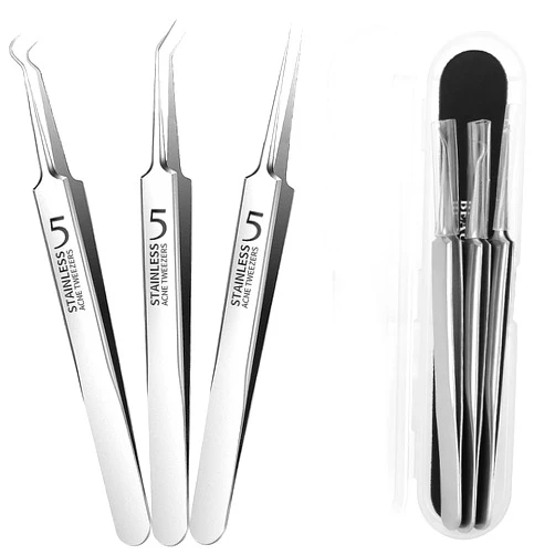 WSYUB Professional Blackhead Tweezers,High Hard Stainless Steel Blackhead Remover Tweezers, Precision Pimple Popper Tool Kit, Blackhead Extractor