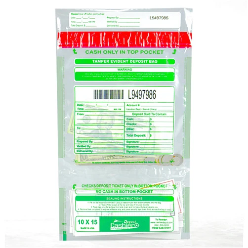 CASHIER DEPOT YOUR ONE STOP SHOP FOR ALL CASHIER'S NEEDS 200 Cashier Depot - 10 x 15 Inch Clear Twin-Pocket Tamper Evident Bank Deposit Bags with Serialized Numbering, Barcode, VOID Closure Tape for Banks and Retail, 200 Count