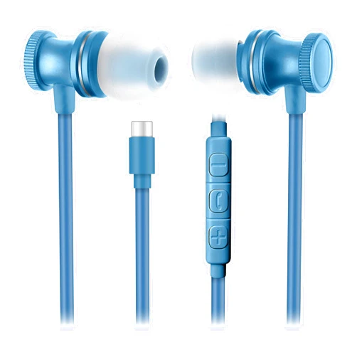 SENTRY OSE450 Blue Headphones in-Ear Earbuds with Wired USB-C Connection, Inline Volume Controller & Microphone, Noise Isolation