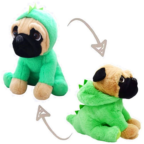 CASAGOOD Pug-Dinosaur Stuffed Animal Pug Dog Wearing Green Dinosaur Costume Plushies Pug Dressed as Cute Dinosaur Funny Plush Toys for Kids Stuffed Puppy Animals Gift for Lover 12 Inch