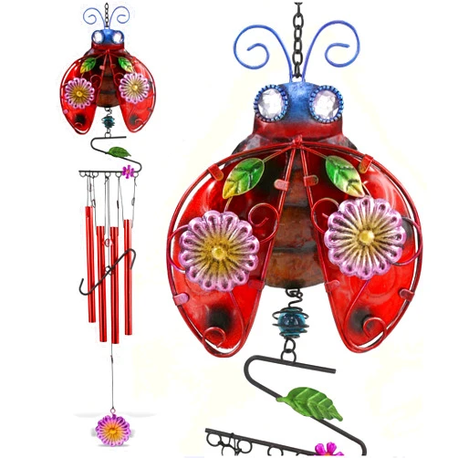 CoTa Global Ladybug Wind Chime - Handmade Glass and Metal Chime - Bug Wild Life Hanging Decor - Colorful Home Decor Gift, Indoor and Outdoor Hanging Decoration For Porch, Patio, and Garden - 33.5 Inch