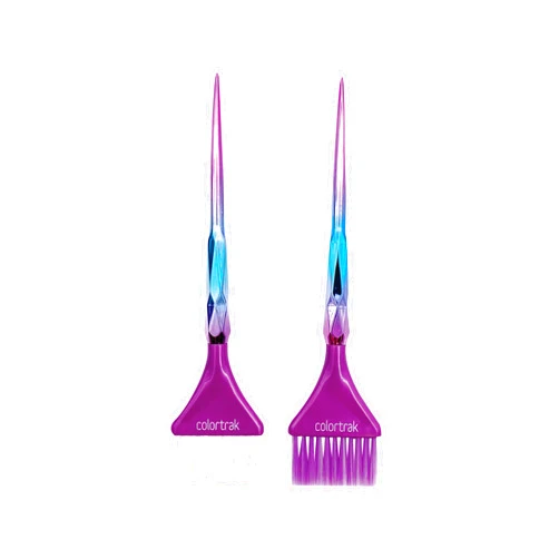 Colortrak The Aurora Collection Wide Color Brushes, Gem-Cut Handle, Tapered End, Stain-Free Metallic Finish, Matches Other The Aurora Collection Products, 2 Pack - 1xFirm Bristle, 1xFeather Bristle