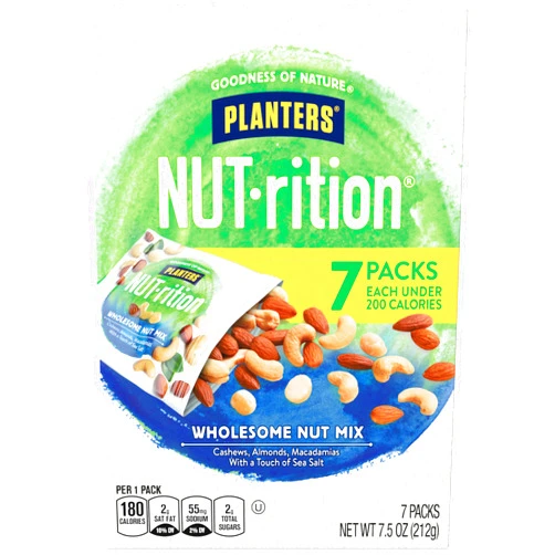 PLANTERS NUT-rition Wholesome Nut Mix, Mixed Nuts with Cashews, Almonds and Macadamia Nuts, Flavored with Sea Salt, Plant-Based Protein, Individual Nut Packs, After School Snack, 7.5oz (7 Count)