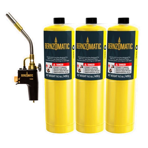 Bernzomatic Map Pro Gas Cylinder 3-Pack with Max Performance Torch TS8000 (MG9/TS8000)